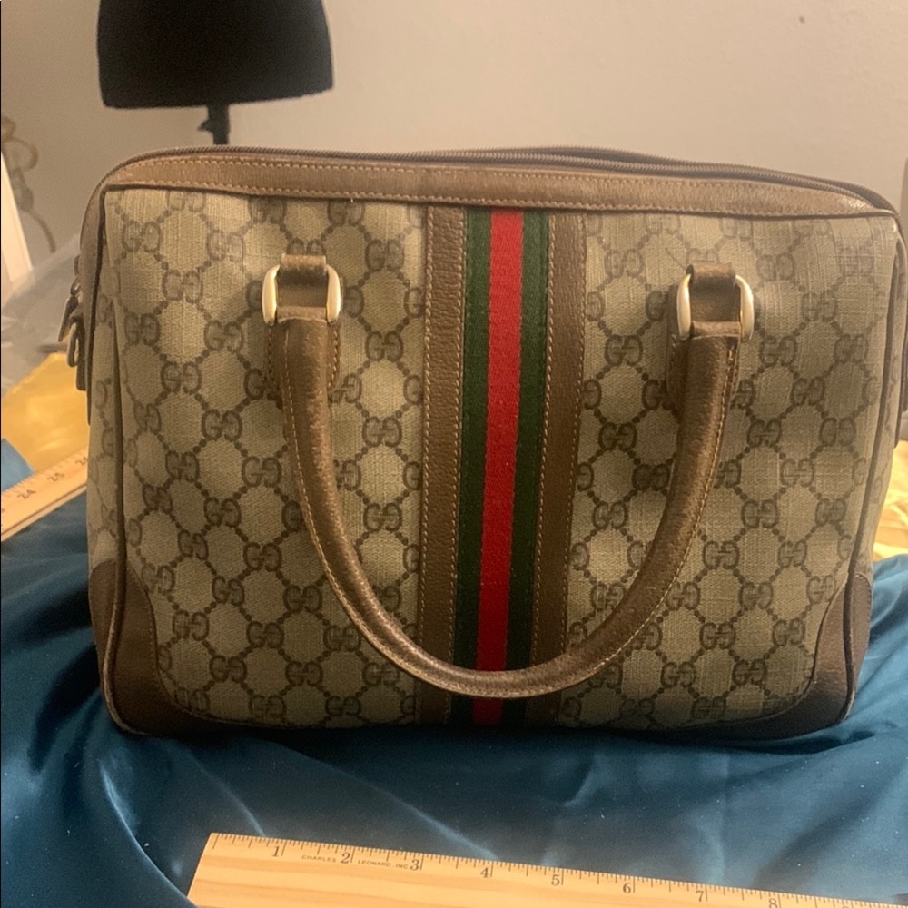 Vintage Gucci Brown and Green Women's Canvas Bag - Picture 10 of 16